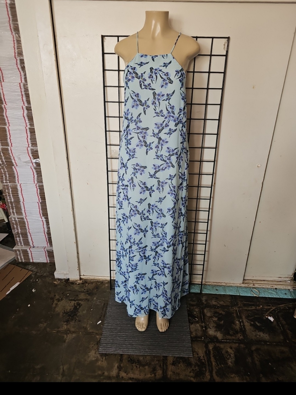 Zara Light Blue Floral Maxi Dress with Spaghetti Straps